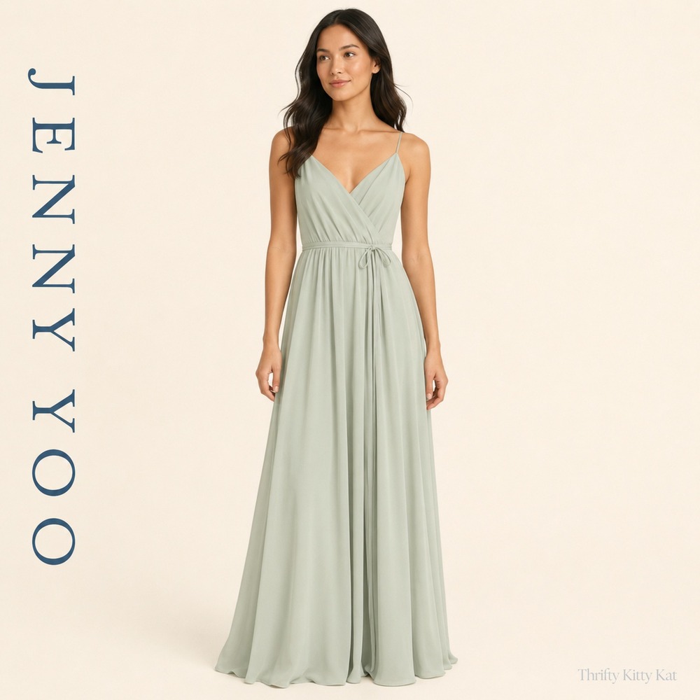 Jenny Yoo Collection James Luxe Chiffon Wrap Maxi Bridesmaid Gown Morning Mist 0